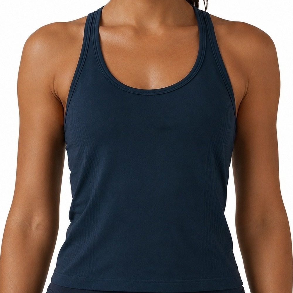 LNDR Cropped Muscle Tank Top S M Teal Blue Built In Bra Ribbed Seamless Recycled